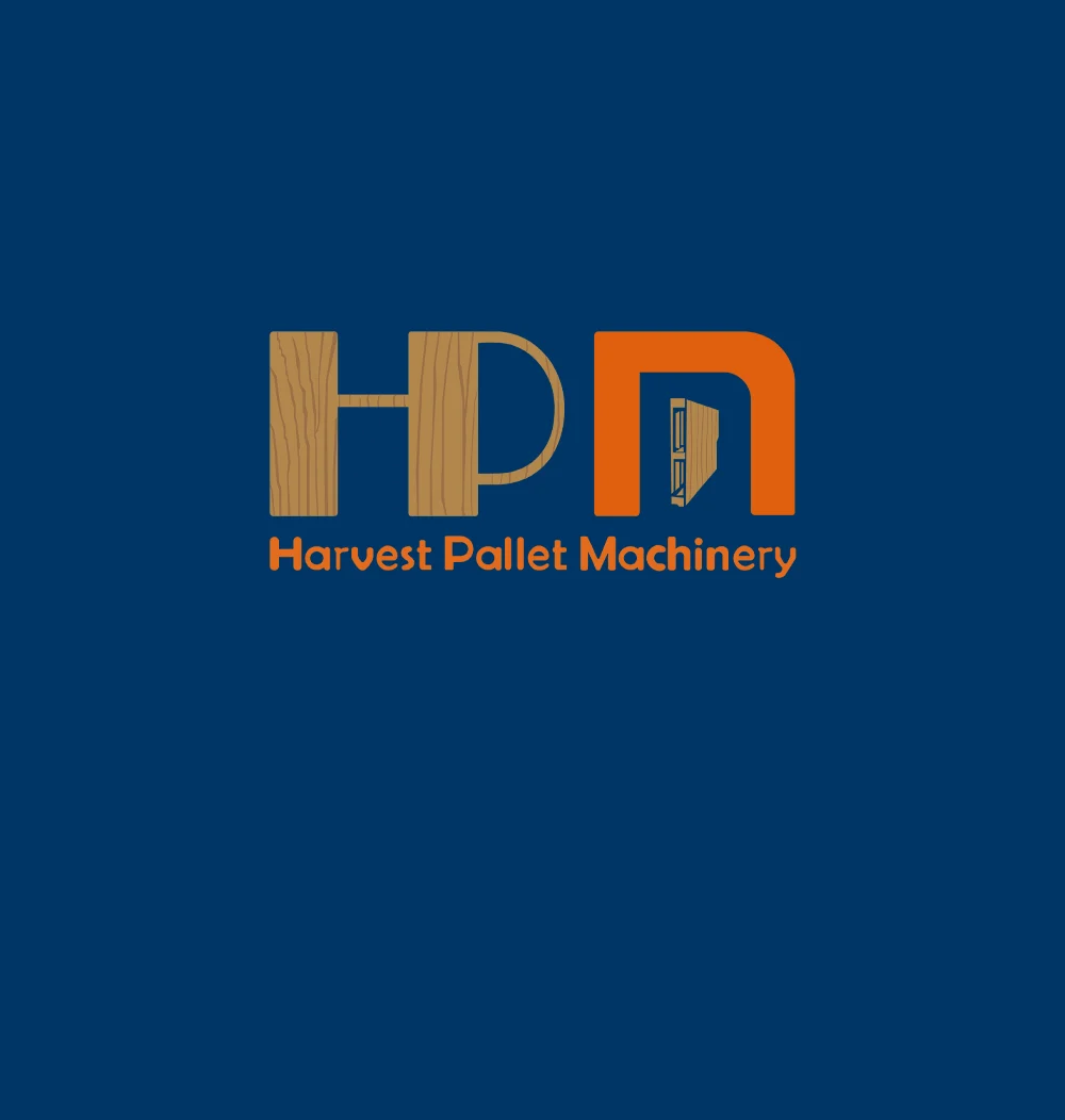 Logo for Harvest Pallet Machinery with HPM in wood-textured letters.